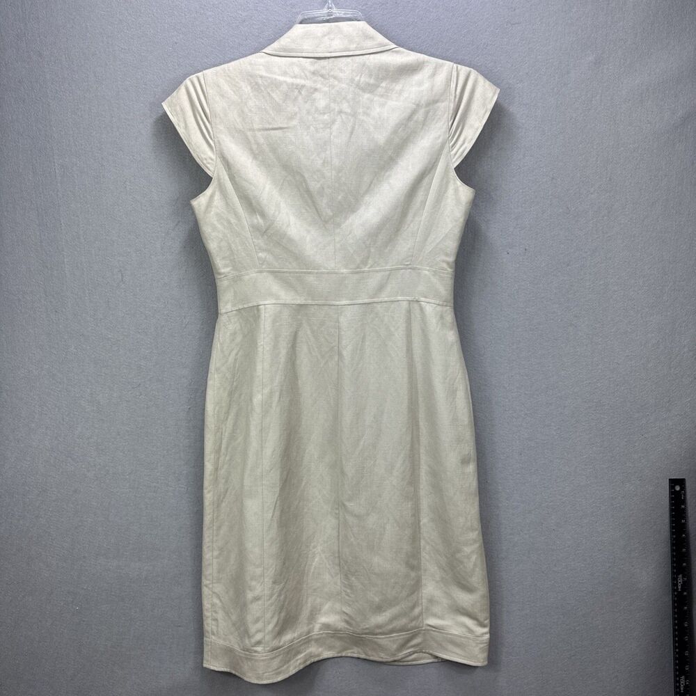 Calvin Klein Dress Women's 10/12? Tan Shirtdress Buttons Linen Blend Lined - Picture 2 of 9
